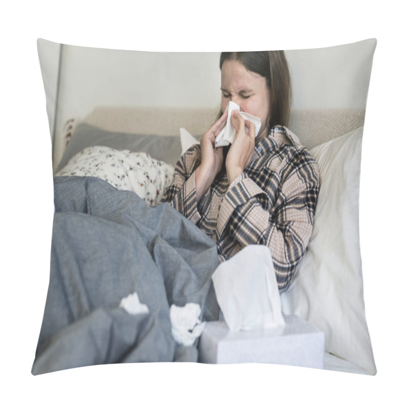 Personality  Sick Woman Sneezing In Bed Pillow Covers