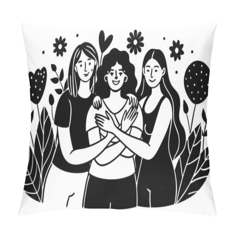 Personality  Diverse Women Friendship Group Illustration Pillow Covers