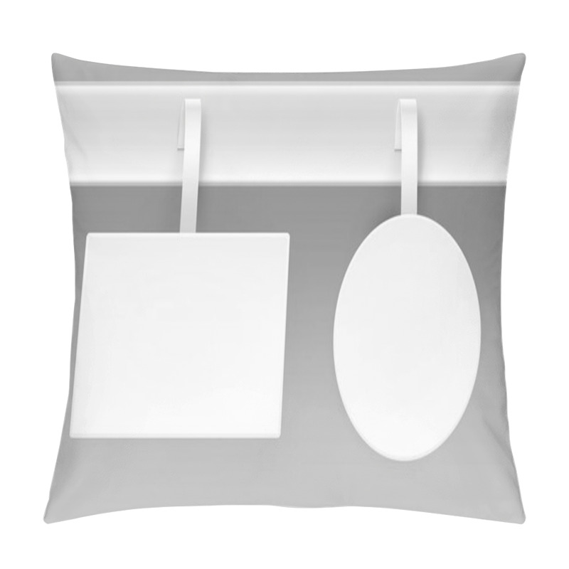 Personality  Set Of Blank White Square Round Oval Papper Plastic Advertising Price Wobbler Front View Isolated On Background Pillow Covers