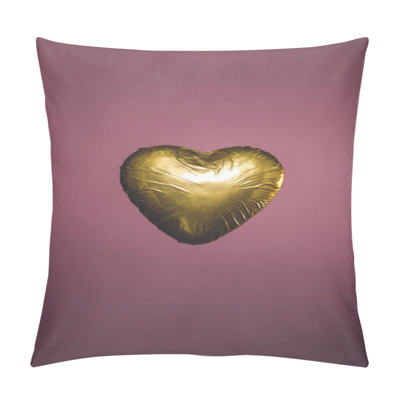 Personality  Heart Shaped Candy In Golden Wrapper Isolated On Pink Pillow Covers