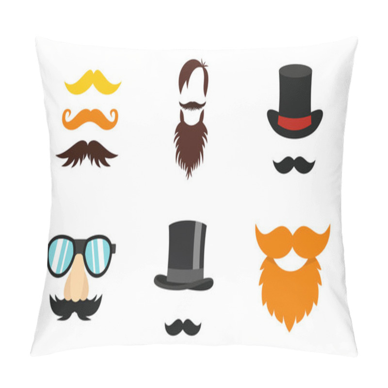 Personality  Mustache Icon Set, Flat Style Pillow Covers