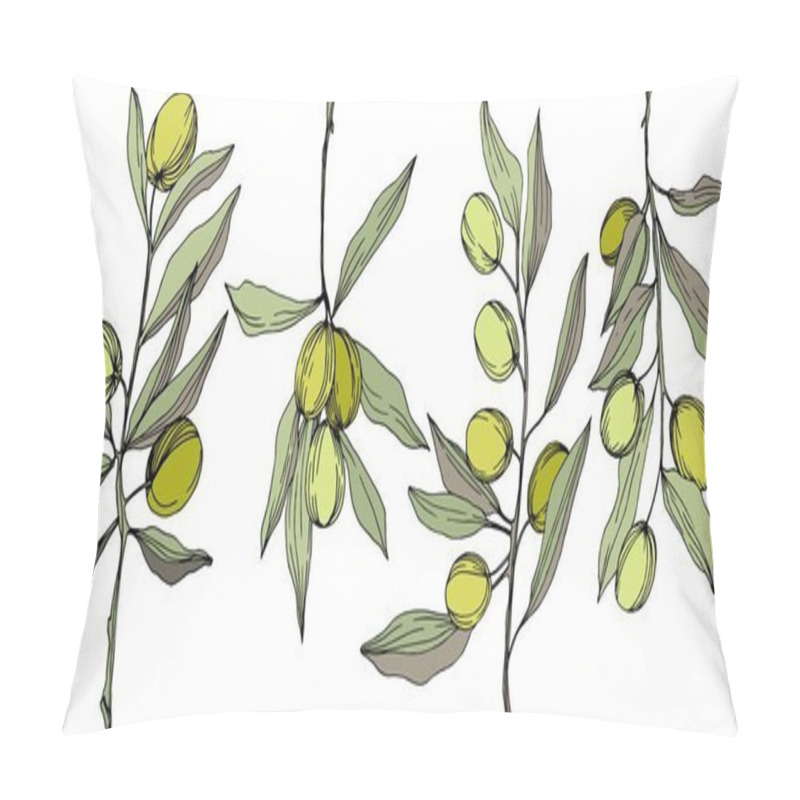 Personality  Olive Tree In A Vector Style Isolated. Green Engraved Ink Art. Pillow Covers