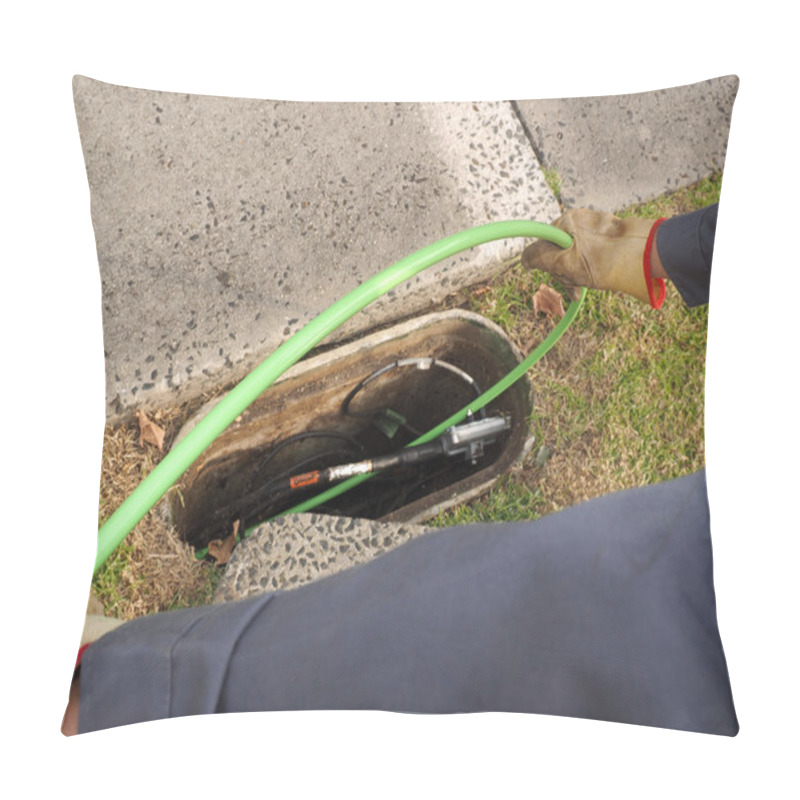 Personality  Installer Pulling Fiber Optic Cable Into Duct Pillow Covers