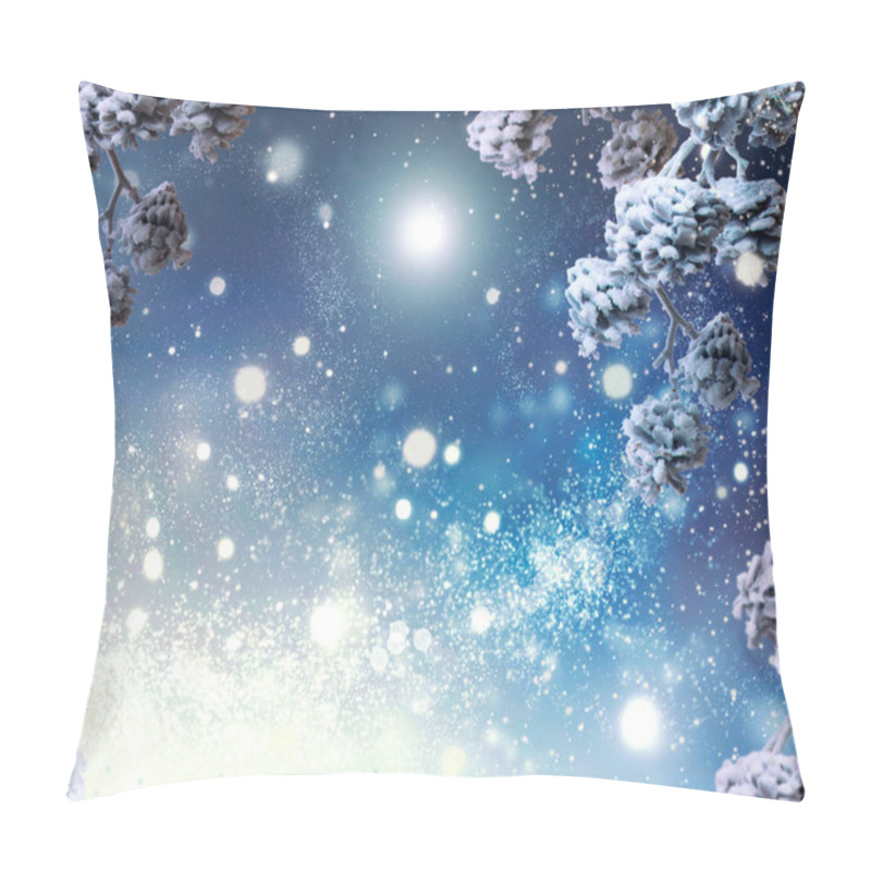 Personality  Winter Holiday Background With Snow Covered Cones, Snow And Lights Pillow Covers