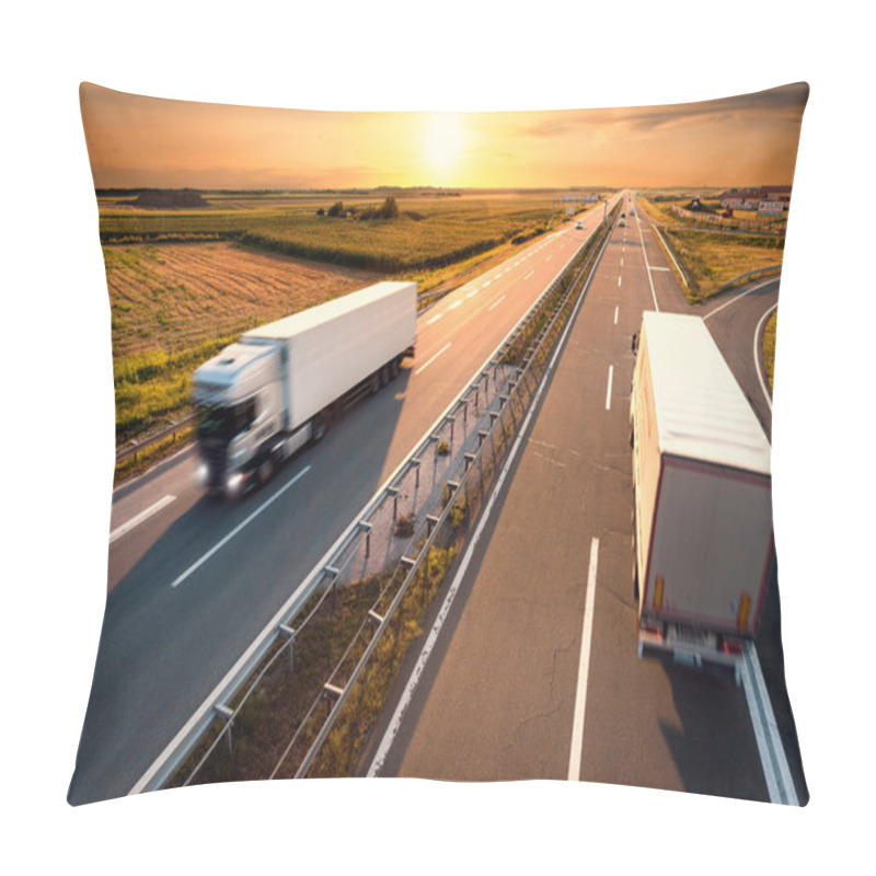 Personality  Two Trucks On Highway In Motion Blur Pillow Covers