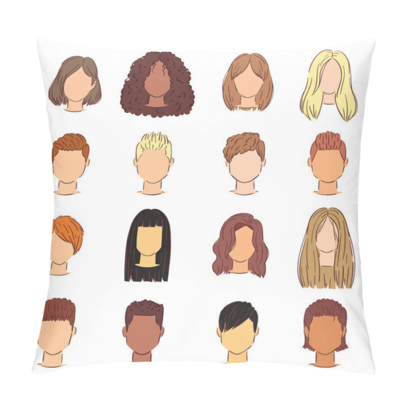 Personality  Hairstyle Woman Vector Female Haircut Head Short Or Long Hair And Wigs Illustration Hairdressing Or Haircutting With Coloration Of Hairdresser Isolated On White Background Pillow Covers