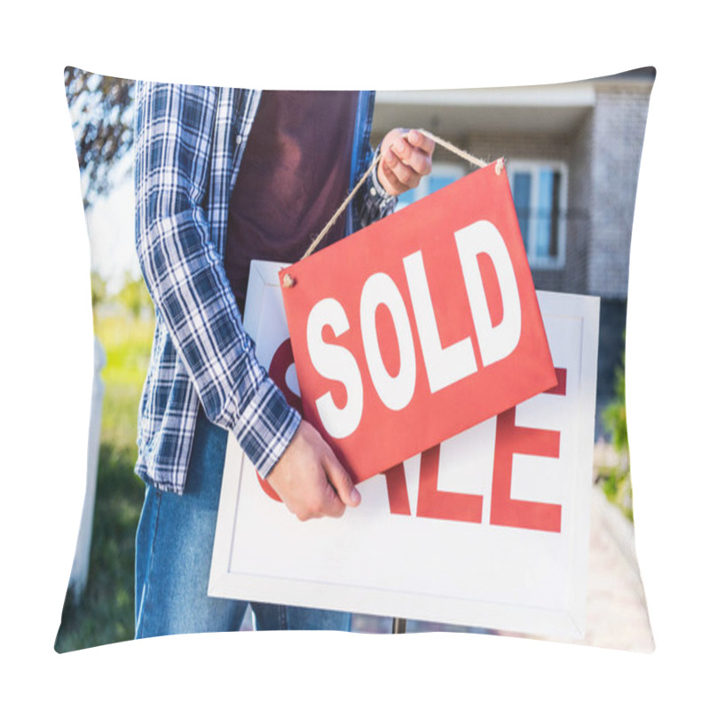 Personality  Man Hanging Sold Sign Pillow Covers