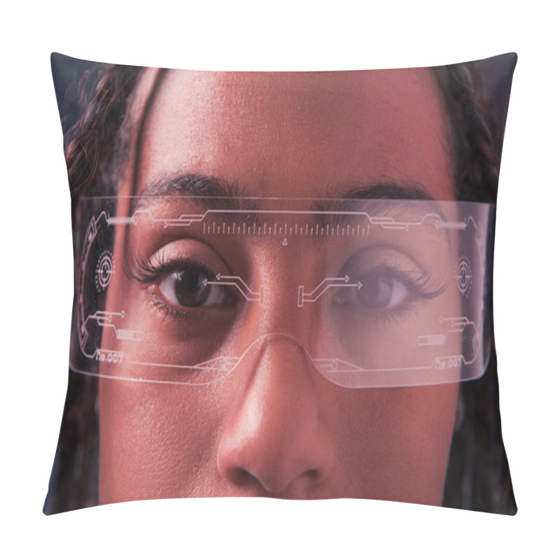 Personality  Cropped View Of African American Woman In Smart Glasses Looking At Camera Pillow Covers