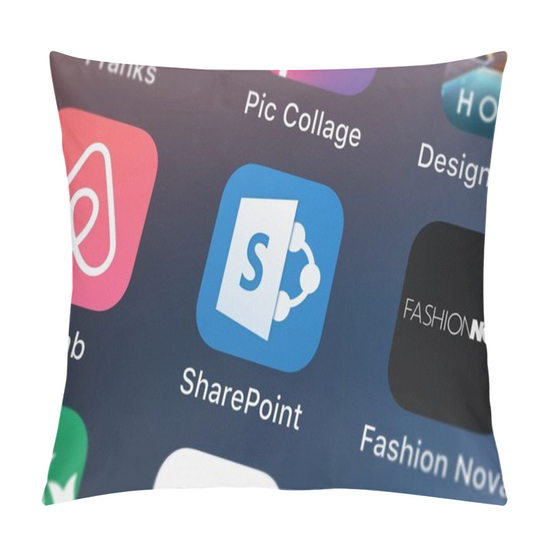 Personality  London, United Kingdom - September 29, 2018: Icon Of The Mobile App Microsoft SharePoint From Microsoft Corporation On An IPhone. Pillow Covers