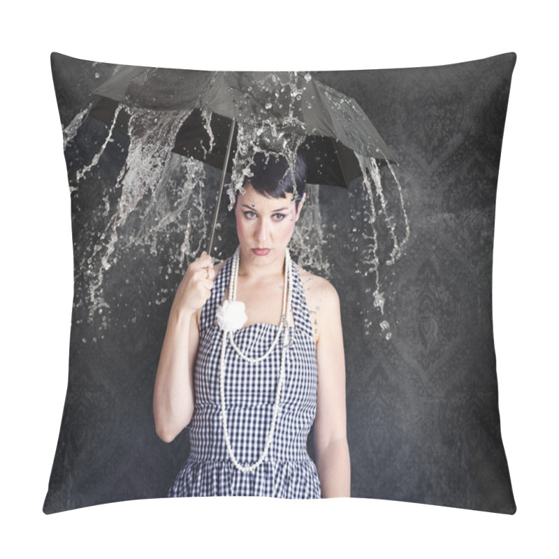 Personality  Beautiful Girl With Umbrella In A Depressed State Pillow Covers