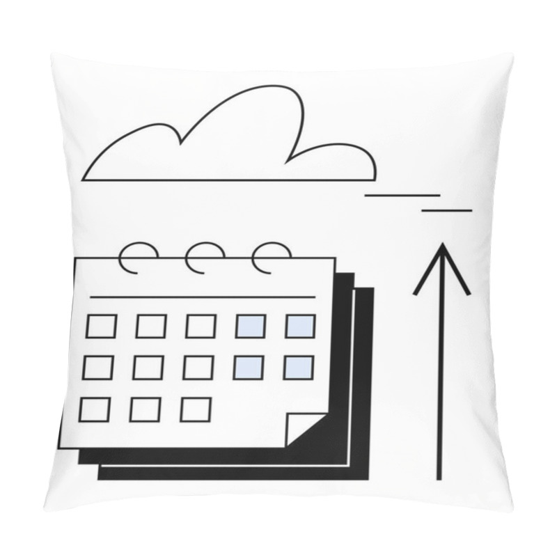 Personality  Cloud Above A Wall Calendar With Highlighted Dates And Upward Arrow. Ideal For Scheduling, Planning Events, Task Management, Deadlines, Cloud Computing, Productivity, Growth. Line Metaphor Pillow Covers