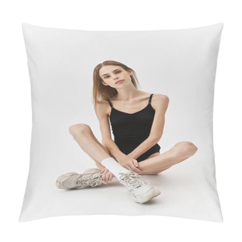 Personality  A Young Woman Sits On The Floor, Expressing Her Struggle With Anorexia Through Her Pose. Pillow Covers