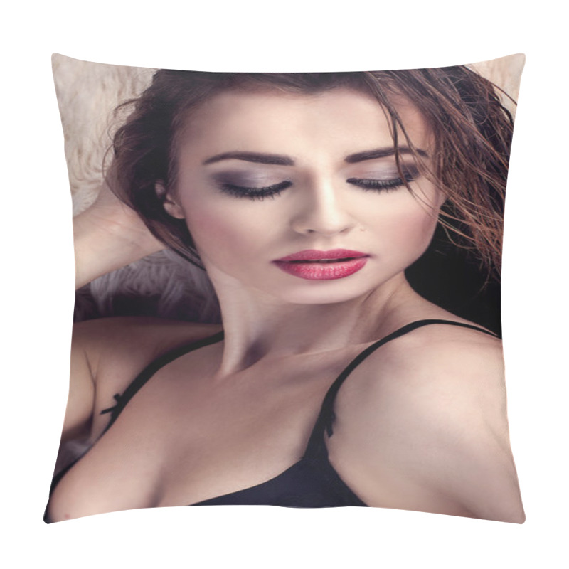 Personality  Sensual Brunette Woman Posing In Lingerie. Pillow Covers