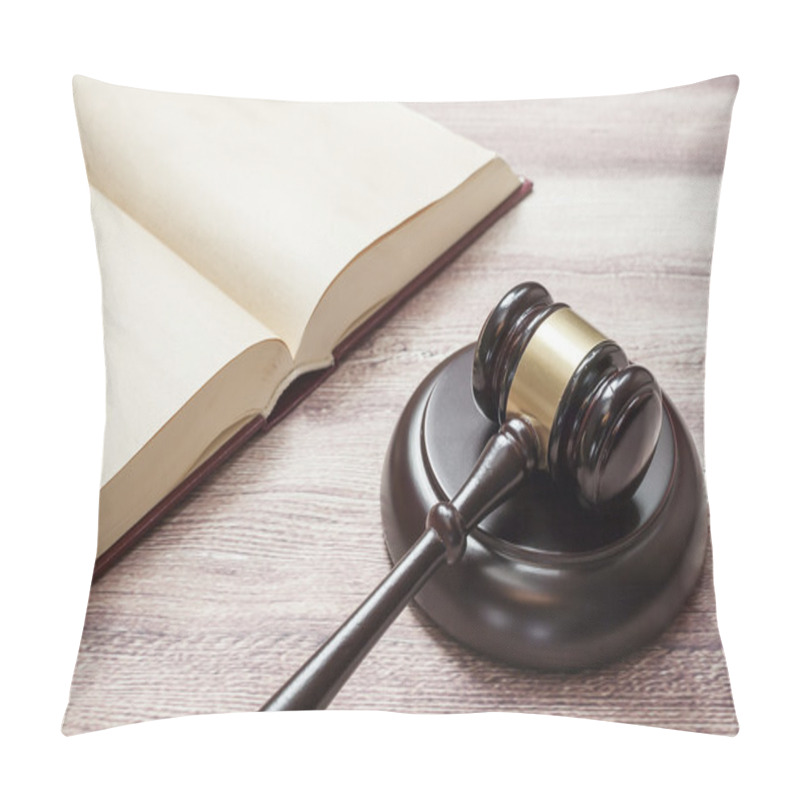 Personality  Judge Gavel And Book On The Brown Wooden Table, Justice Pillow Covers