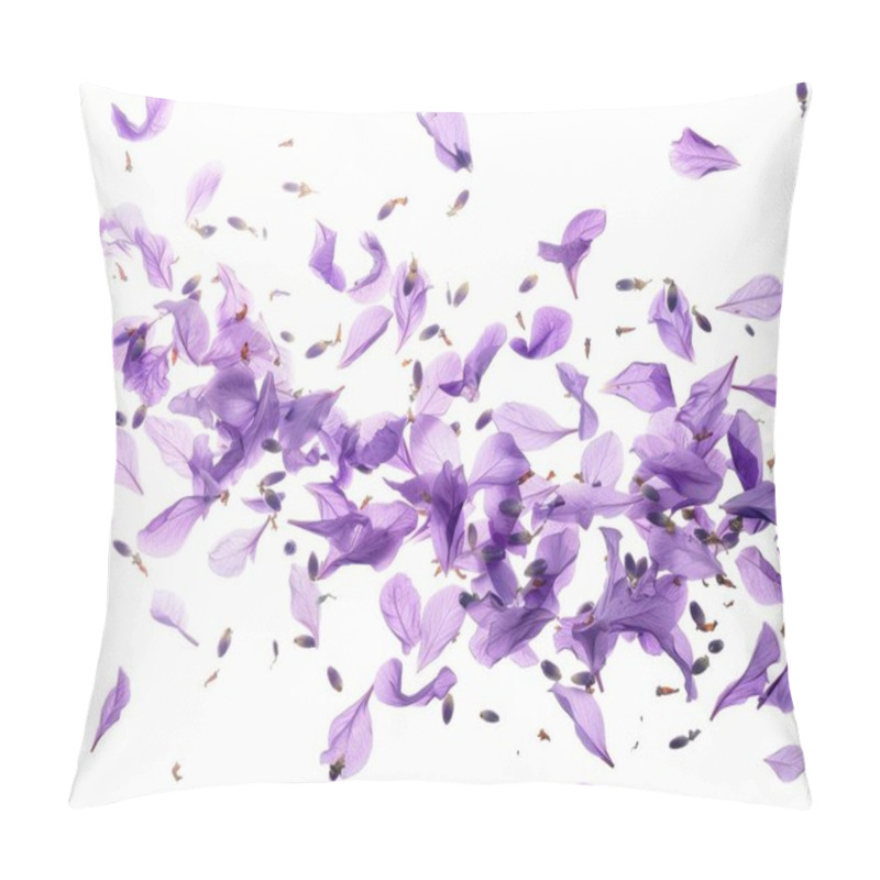 Personality  A Stunning Display Of Vibrant Purple Flower Petals Scattered Gracefully On A Light Background. Pillow Covers