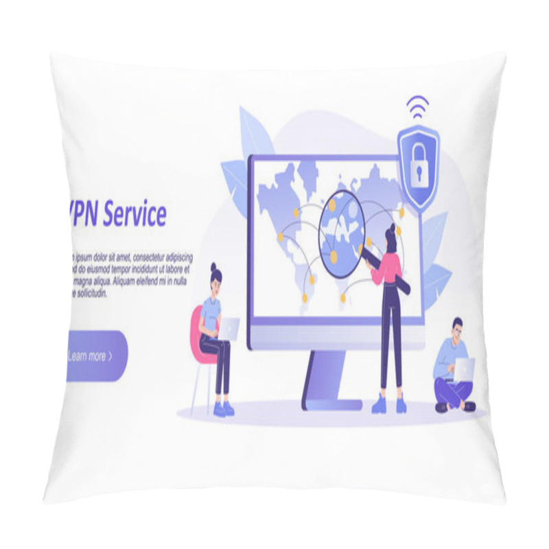 Personality  VPN Service Concept. VPN Security Software. Virtual Private Network. Secure Network Connection And Privacy Protection. Landing Or Page Template. Isolated Modern Vector Illustration For Web Banner Pillow Covers