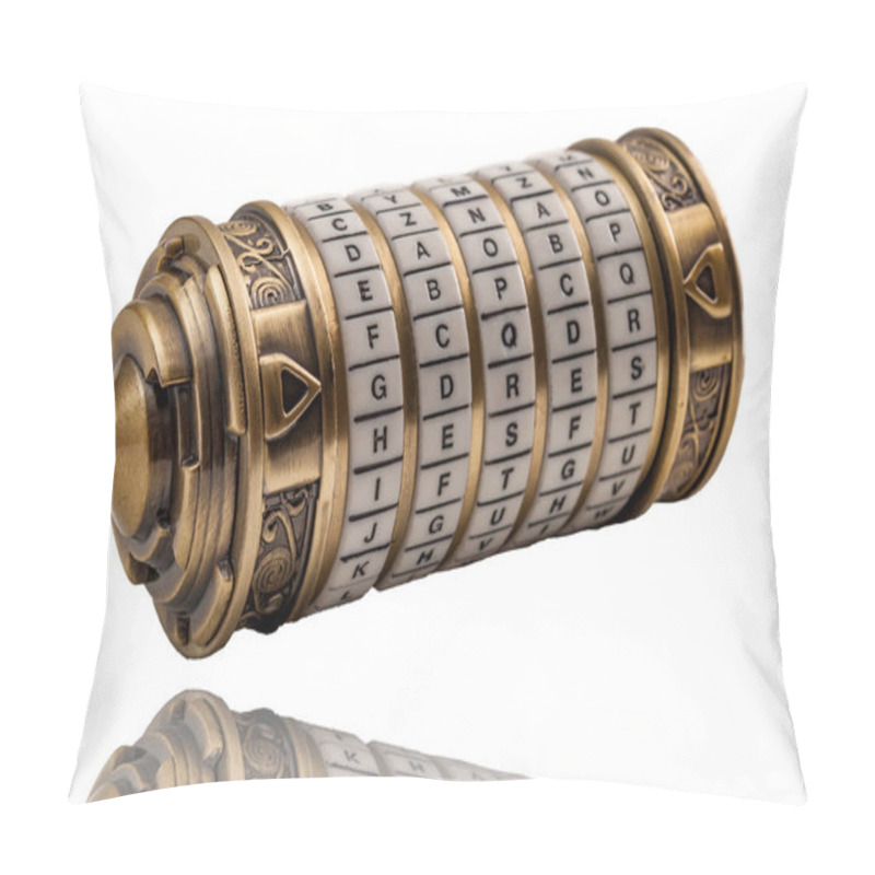 Personality  Cryptography Codes And Ciphers , Top Secret Message And Keyword Puzzle Concept With A Metal Combination Cryptex Isolated On White With A Clipping Path Included Pillow Covers