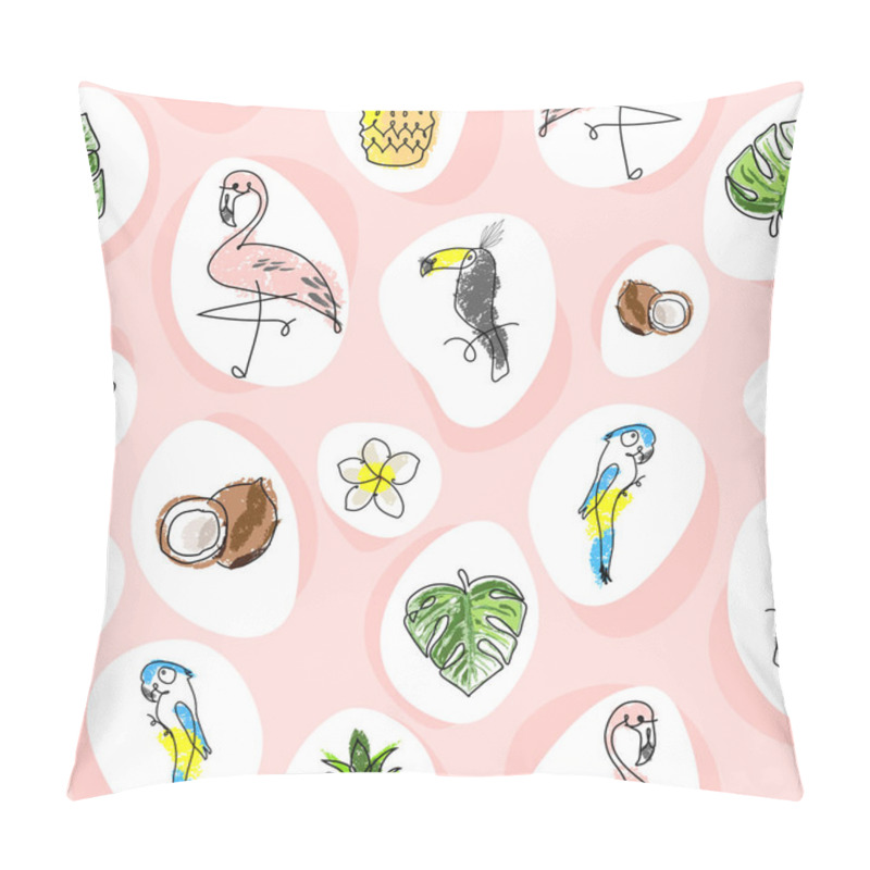 Personality  Cute Tropical Cartoon Doodle Hand Drawn Illustration With Different Summer Trendy Prints Of Wild Animals And Exotic Plants Pillow Covers