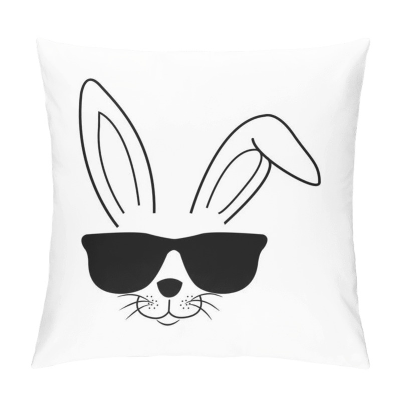 Personality  Rabbit With Black Glasses Isolated On A White Background. Pillow Covers