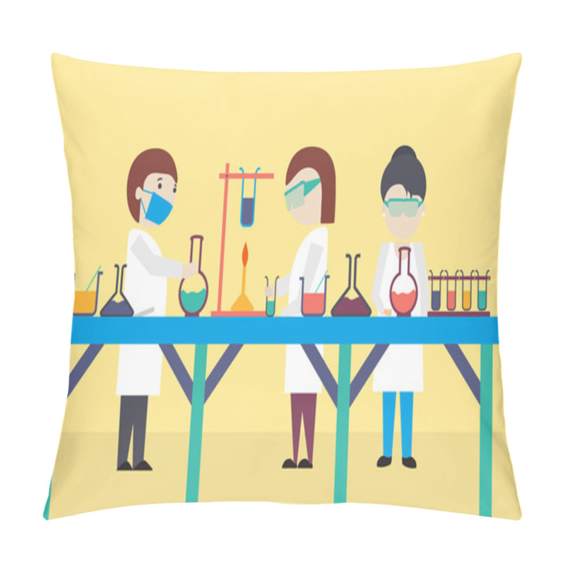 Personality  Cartoon Of Scientists In Laboratory. Pillow Covers