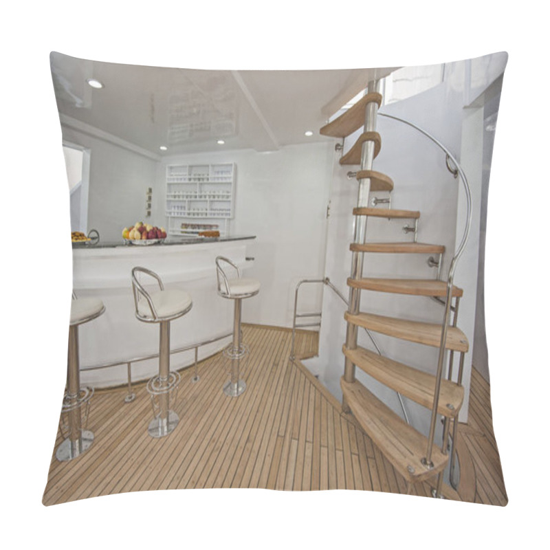 Personality  Wooden Staircase And Bar On Sundeck Of Luxury Yacht Pillow Covers