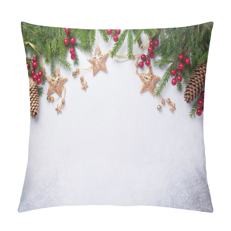 Personality  Christmas Background With Fir Tree, Red And Gold Gifts. Top View Copy Space Pillow Covers