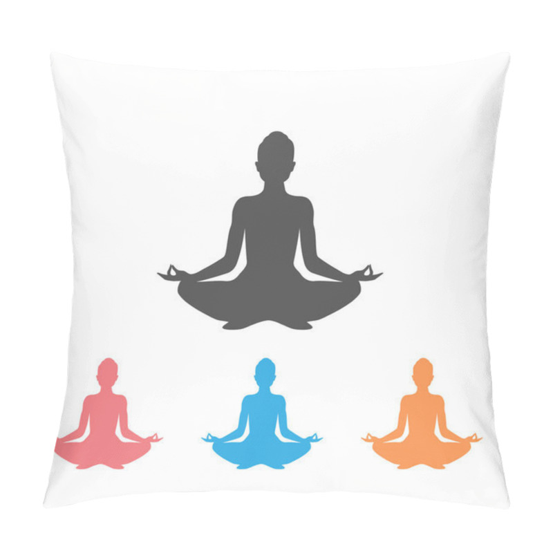 Personality  Yoga. Lotus Position Silhouette Icon Set. Vector Pillow Covers