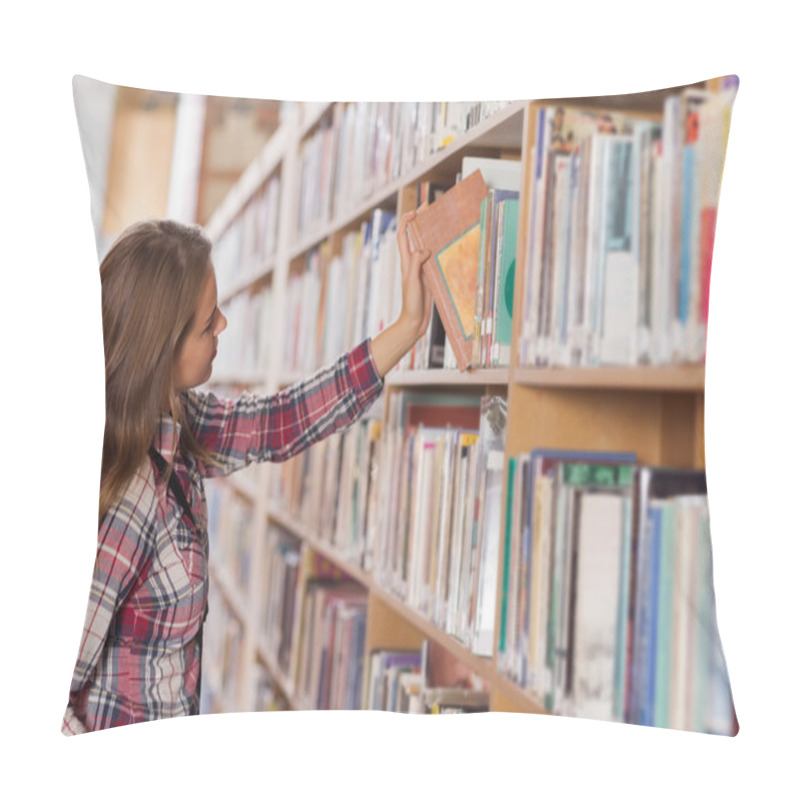 Personality  Pretty Student Placing Book In Shelf Pillow Covers