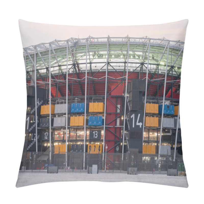 Personality  Doha,Qatar- September 09,2022 :Stadium 974 Is A Football Stadium In Ras Abu Aboud, Doha, Qatar. Opened 30 November 2021, It Is A Temporary Venue Made From 974 Recycled Shipping Containers Pillow Covers