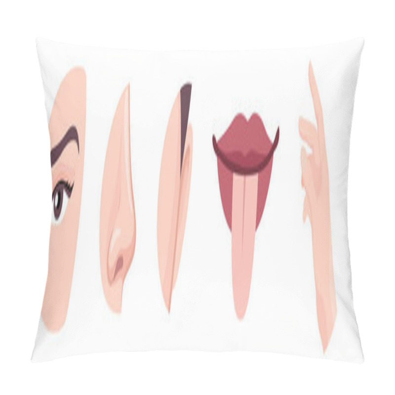 Personality  Sense Organs Set. Eyes And Nose For Sight And Smell With Ears And Tongue For Sensing Sound And Touch Vector Taste Pillow Covers