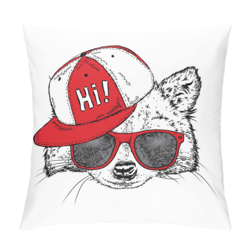 Personality  Lovely Raccoon In A Cap And Glasses. Vector Illustration For A Postcard Or A Poster, Print For Clothes. Wild Animal In Clothes. Pillow Covers