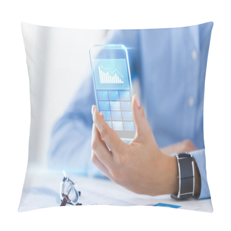 Personality  Close Up Of Woman With Transparent Smartphone Pillow Covers