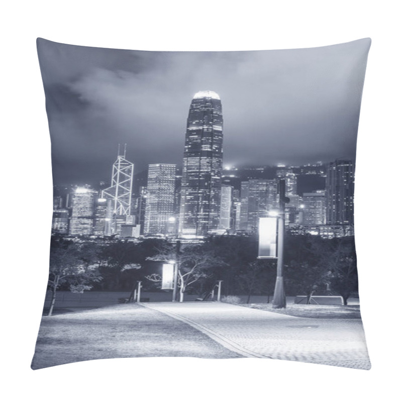 Personality  Pedestrian Walkway In Park And Skyline Of Hong Kong City At Night Pillow Covers