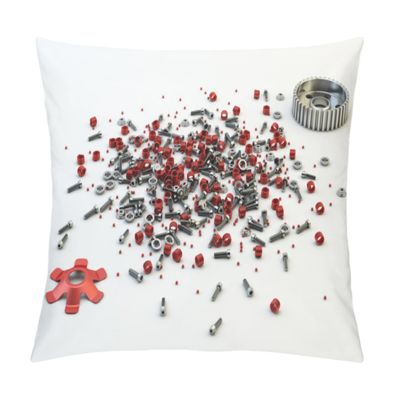 Personality  Pile Of Nuts And Bolts From Disassembled Clutch Isolated On Whit Pillow Covers