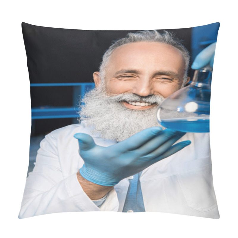 Personality  Grey Haired Scientist Holding Flask Pillow Covers