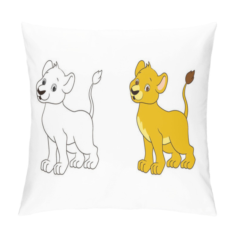 Personality  Coloring Page For Children, Little Lion. Vector Illustration In Cartoon Style, Isolated Line Art Pillow Covers