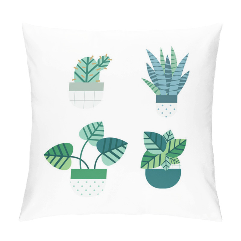 Personality  Cactus And Succulent Set With Nice Pots In Flat Style. Editable Elements, Icons For Home Garden, Landscape Pillow Covers