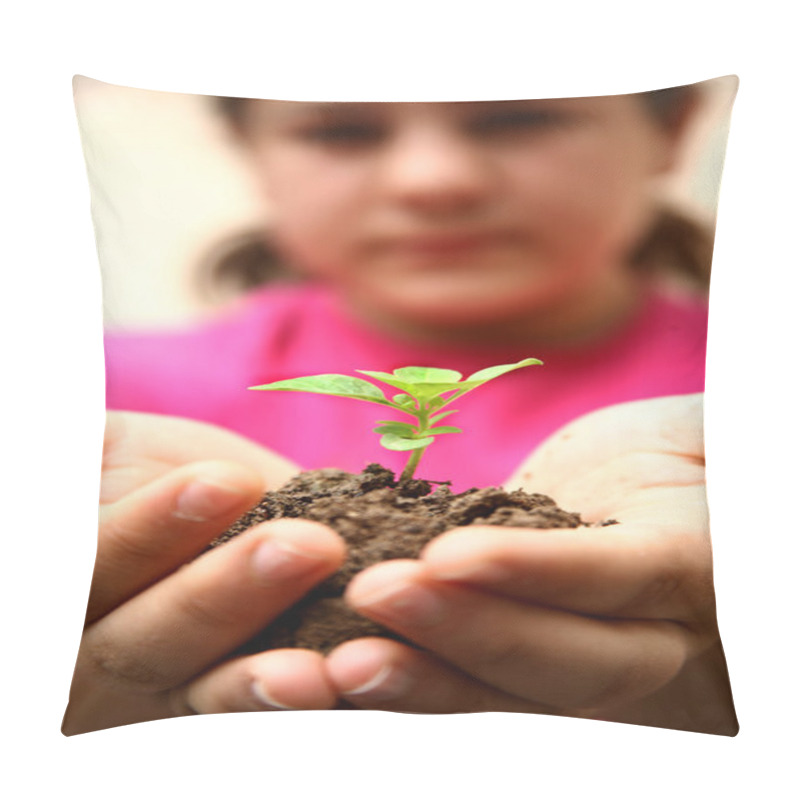 Personality  Seedlings In The Hands Of A Girl Image Pillow Covers