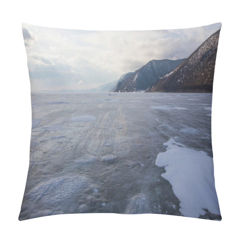 Personality  View Of Lake With Ice Surface And Rocks Formations On Shore ,russia, Lake Baikal   Pillow Covers