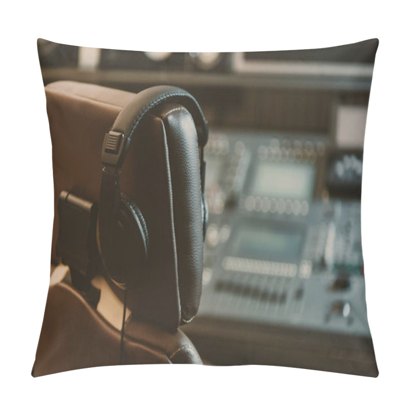 Personality  Headphones Hanging On Armchair At Recording Studio Pillow Covers