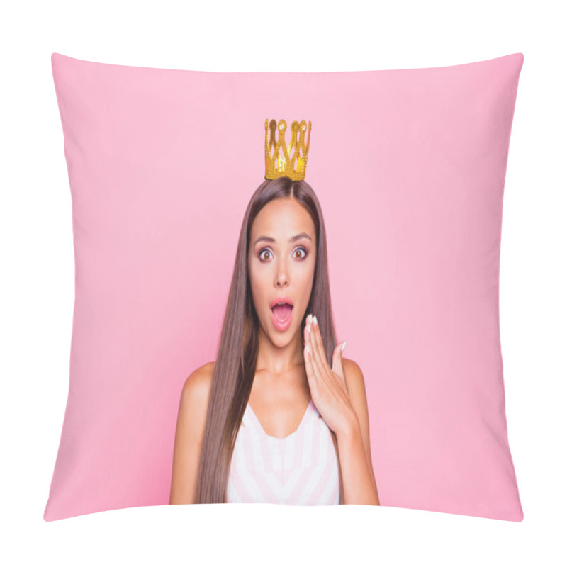 Personality  Adorable Feminine Style Lady With Long Brunette Hair Open Mouth  Pillow Covers