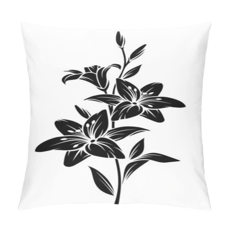 Personality  Vector Black Silhouette Of Lily Flowers. Pillow Covers