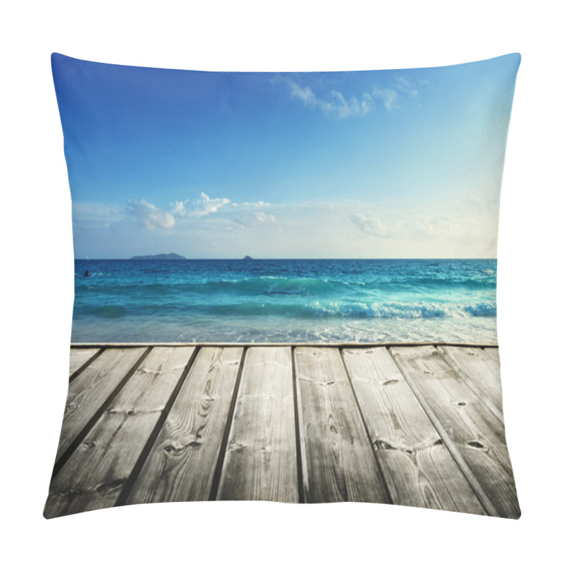 Personality  Seychelles Beach And Wooden Pier Pillow Covers