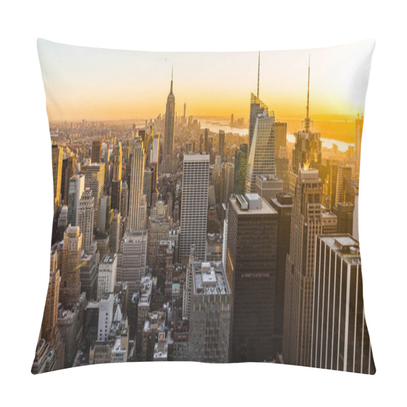 Personality  New York Skyline Manhatten Cityscape Empire State Building From Top Of The Rock Sunset Pillow Covers