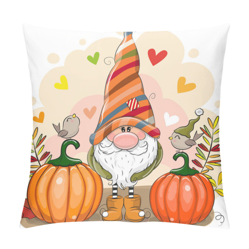 Personality  Cute Cartoon Gnome With Two Pumpkins And Birds Pillow Covers