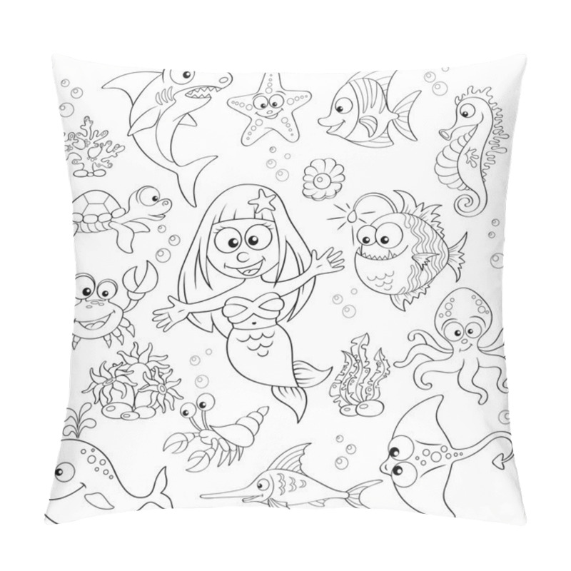 Personality  Big Set Of Cute Cartoon Sea Animals And Mermaid Pillow Covers