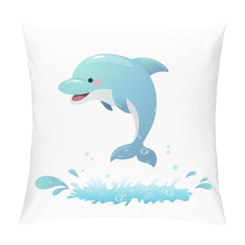 Personality  Vector Illustration Cute Cartoon Dolphin Jumping Out Of The Sea. Pillow Covers