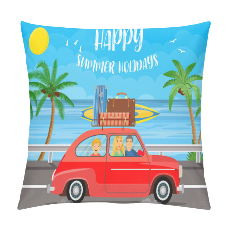 Personality  Happy Family Traveling By Car Pillow Covers