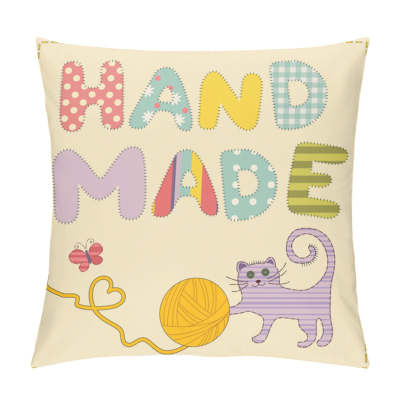 Personality  Applique Kitten Playing With A Ball Of Thread Vector Illustration Pillow Covers