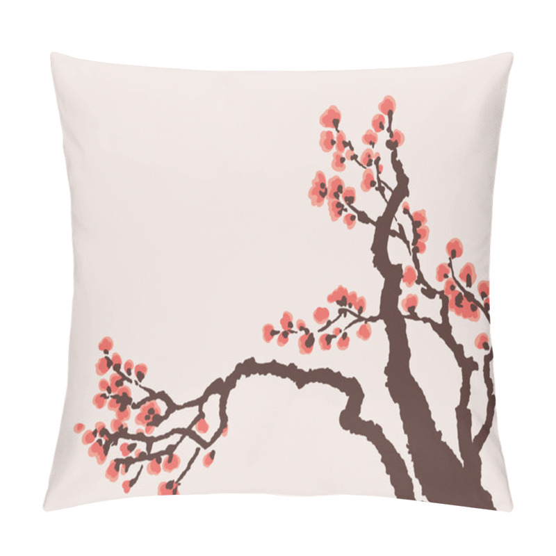 Personality  Vector Background. Red Flowers On The Tree Branch Pillow Covers